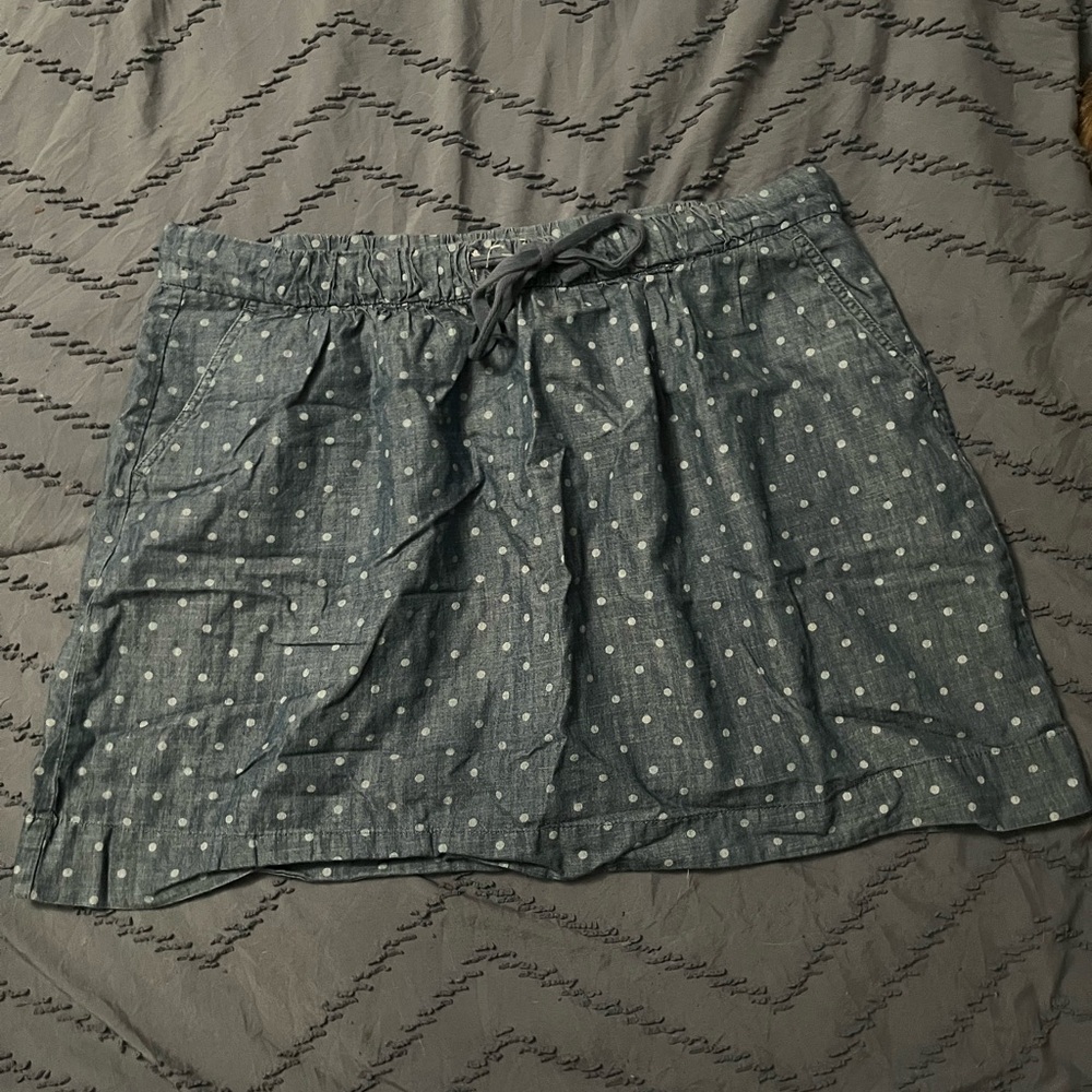LOFT Chambray and White Polka Dot Mini Skirt